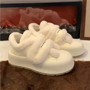 Модные зимние ботинки высокого качества 2024 года для женщин, износостойкие, толстые, хлопковые, теплые, короткие, плюшевые, однотонные, 2024, новый дизайн, женская обувь 35 белый