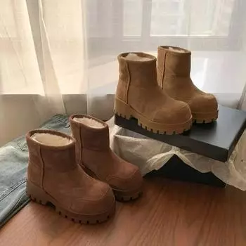 Модные зимние ботинки высокого качества, зимние женские ботинки без застежек, короткие, модные, однотонные, повседневные зимние ботинки, ботинки большого размера на платформе 35 коричневый