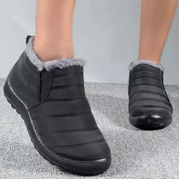 модные зимние ботинки женские мягкие женские туфли на платформе повседневные ботинки без застежек для женщин ботильоны водонепроницаемая меховая зимняя обувь Botas Mujer 35 чёрный