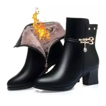 Модные зимние ботинки женские на высоком каблуке однотонные флисовые теплые большие размеры 42 уличные нескользящие средние ботинки Botas Mujer Invierno 35 вино красного