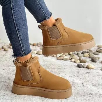 Модные зимние ботинки женские новые резиновые ботинки на толстой подошве для улицы повышенного комфорта теплая обувь для ходьбы из хлопка модные зимние ботинки 36 чёрный