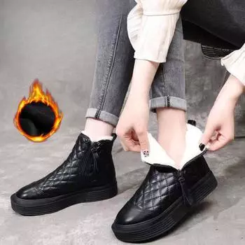 Модные зимние ботинки женские зимние мягкие кожаные короткие ботинки хлопковые теплые ботинки плюс бархатные толстые короткие ботинки 41 чёрный