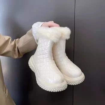 модные зимние ботинки женские зимние новые модные утепленные короткие сапоги с застежкой-молнией сзади из плюша и хлопка 35 чёрный