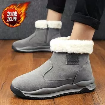 Модные зимние ботинки, зимняя новая повседневная обувь, модные высокие туфли из бархата и хлопка, трендовая теплая обувь с боковой молнией для отдыха на открытом воздухе D573 39 серый
