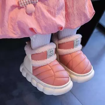 Модные зимние детские тапочки с закрытым каблуком, пушистые тапочки для мальчиков и девочек, нескользящие теплые плоские домашние детские туфли с хлопковой подкладкой 24-25 кофейный