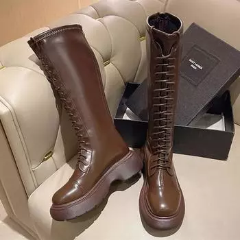 Модные зимние длинные ботинки женские черные на шнуровке с молнией увеличивающие рост туфли из искусственной кожи плюшевые Botas Mujer 35