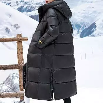 Модные зимние длинные парки для женщин, черные пальто с элегантными свободными теплыми женскими куртками с капюшоном, пальто больших размеров 2XL