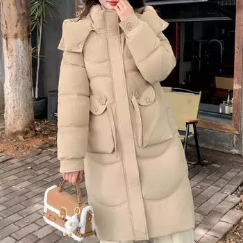 Модные зимние длинные парки для женщин, пальто с капюшоном, свободные толстые теплые женские зимние куртки M чёрный