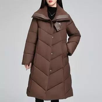 Модные зимние длинные парки женские пальто 2024 элегантные свободные толстые теплые верхние одежды женские куртки M чёрный