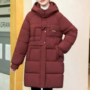 Модные зимние длинные парки женские верхние одежды с капюшоном свободные новые пальто элегантные толстые теплые женские куртки L чёрный