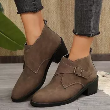 Модные зимние классические ботинки челси женские кожаные остроносые ботильоны на квадратном каблуке простые и удобные ковбойские сапоги женские 35 хаки