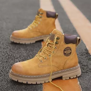 Модные зимние классические мужские туфли, модные мужские кожаные ковбойские сапоги, повседневные кроссовки ручной работы для активного отдыха, новые ботильоны для молодых мужчин для путешествий 36 золотисто-желтый