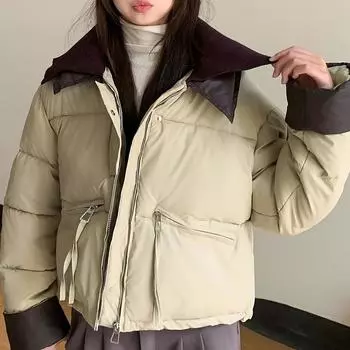 Модные зимние короткие парки для женщин, пальто большого размера, толстые теплые свободные верхние одежды, женские куртки M чёрный