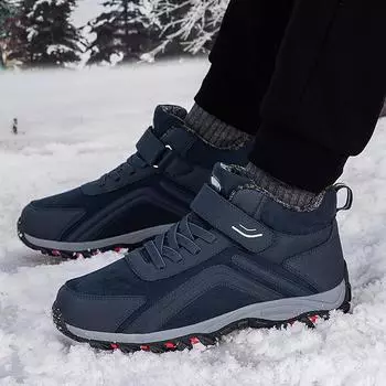 Модные зимние кожаные ботинки на открытом воздухе плюшевые мужские хлопковые туфли ботильоны мужские плюшевые теплые кроссовки мужские уличные зимние ботинки повседневная обувь 6.5 чёрный