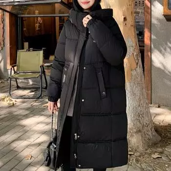 Модные зимние куртки женские длинные парки свободные толстые теплые женские пальто M чёрный