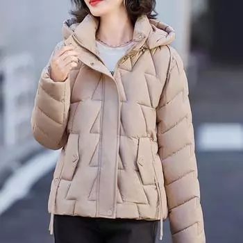 Модные зимние куртки женские короткие пальто с капюшоном элегантные толстые теплые парки свободная верхняя одежда M хаки