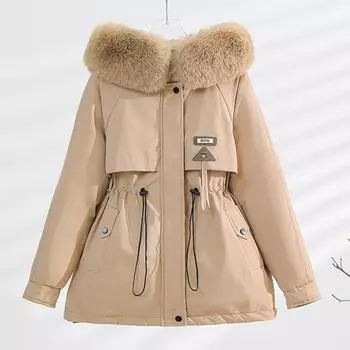 Модные зимние куртки женские верхние куртки с капюшоном и меховым воротником свободные толстые теплые женские парки M чёрный