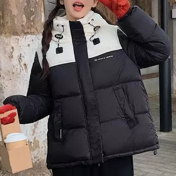 Модные зимние куртки женские верхняя одежда повседневные свободные толстые теплые новые пальто с капюшоном короткие парки M чёрный