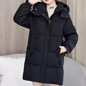 Модные зимние куртки женские верхняя одежда повседневные свободные толстые теплые длинные парки с капюшоном женское пальто M чёрный