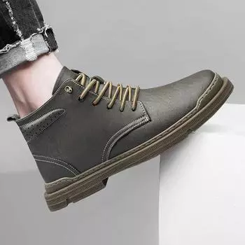 Модные зимние меховые теплые мужские ковбойские сапоги для активного отдыха на природе, модные мотоциклетные туфли, повседневная обувь для мужчин, кроссовки из натуральной кожи 38 серый