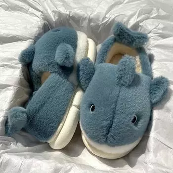 Модные зимние милые тапочки с акулами, женские теплые меховые тапочки, женская домашняя обувь для дома, женские уютные меховые тапочки для пар 36-37(fit 35-36) синий