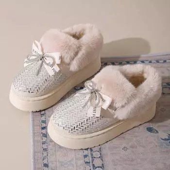 Модные зимние мягкие меховые женские сапоги, модные универсальные туфли с круглым носком и кристаллами, повседневные женские туфли на платформе, мокасины, женские блестящие зимние сапоги 35 бежевый