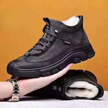 Модные зимние мужские ботинки 2024 года из хлопка, теплые теплые ботинки для активного отдыха на свежем воздухе, повседневные нескользящие ботинки с мягкой подошвой, модные удобные мужские ботинки 39 серый