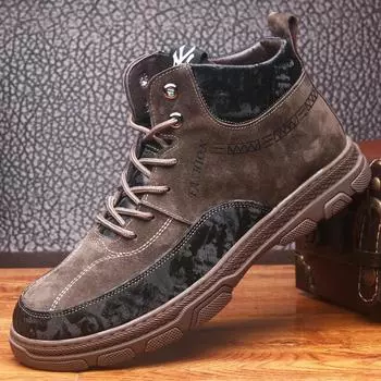 Модные зимние мужские ботинки 2024 года из бархата и хлопка, обувь Tooling Shoes, мужские кожаные зимние трендовые ботинки, высокие мужские ботинки 38 коричневый