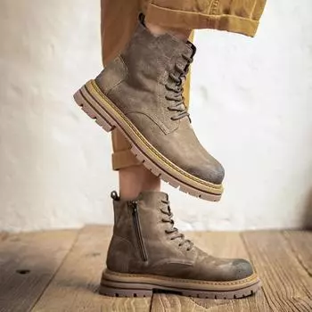 Модные зимние мужские ботинки 2024 года, ковбойские сапоги, теплые плюшевые сапоги для активного отдыха, брендовые классические повседневные ботинки из замши и кожи класса люкс 38 серый