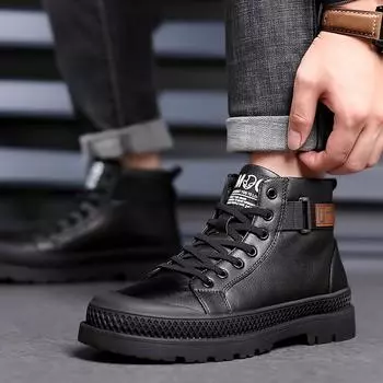 Модные зимние мужские ботинки для отдыха на открытом воздухе с мехом, кожаные мужские деловые хлопковые туфли, деловые повседневные теплые зимние ботинки для мужчин, ботинки для отдыха 6.5
