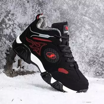 Модные зимние мужские ботинки на шнуровке, кожаные ботильоны, мужские теплые меховые зимние ботинки, хлопковые кроссовки, роскошные уличные брендовые мужские мотоциклетные ботинки 7 красный