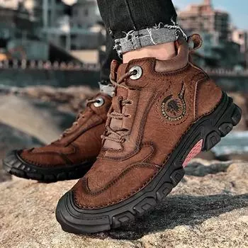 Модные зимние мужские ботинки, плюшевые теплые мужские высокие ботинки, уличные мужские ботинки на шнуровке, дизайнерские мужские водонепроницаемые походные ботинки Zapatos 38 хаки