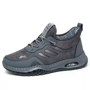 Модные зимние мужские хлопковые туфли в спортивном стиле, бархатные утолщенные теплые баскетбольные туфли, рабочая обувь 44 чёрный