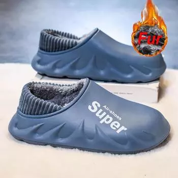 Модные зимние мужские и женские теплые тапочки, плюшевые хлопковые тапочки, домашние водонепроницаемые нескользящие туфли для пар, теплая обувь для спальни 36-47 36