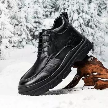 Модные зимние мужские туфли на шнуровке, оксфорды, высокие, британский стиль, трендовые мотоциклетные кожаные хлопковые ботинки, теплые, рабочие ботинки, мужские ботинки 6.5
