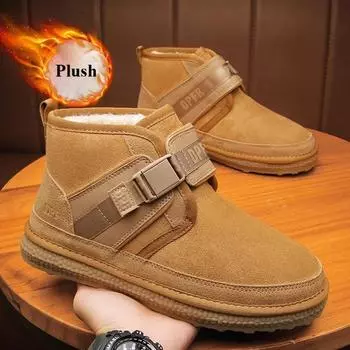 Модные зимние мужские зимние ботинки, устойчивые к холоду, плюшевые, утепленные, хлопковые, мужские, высокие, с пряжкой, ремешком, противоскользящие, короткие, ботильоны 2024 39 хаки