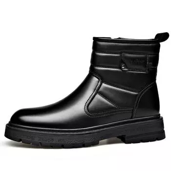 Модные зимние новые дизайнерские зимние ботинки для мужчин из натуральной кожи, теплые хлопковые ботинки, мужские модные повседневные однотонные ботинки на платформе для мужчин 38 чёрный