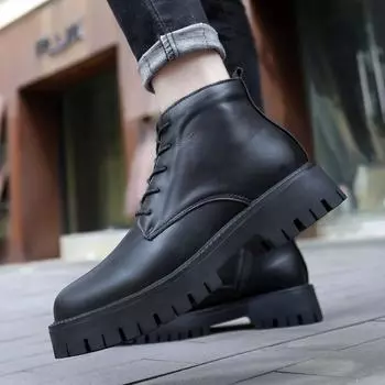 Модные зимние новые мужские ботинки, роскошные брендовые дизайнерские высокие рабочие ботинки, черные кожаные ботинки с толстой подошвой, повседневная обувь для мужчин, мотоцикл 37