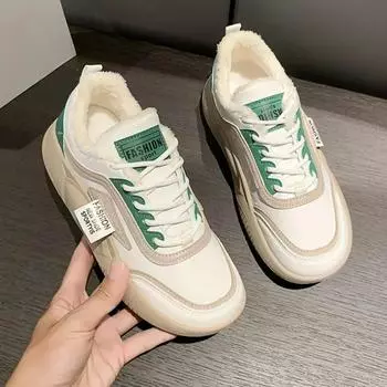 Модные зимние новые теплые хлопковые туфли для женщин 2024 года, модные короткие плюшевые туфли на платформе со шнуровкой для женщин, повседневные кроссовки 35 зелёный