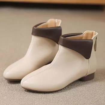 Модные зимние новые туфли из хлопка на низком каблуке, женские модные заостренные туфли в тон, с молнией сзади, с мягкой подошвой, удобные короткие ботинки 35 бежевый