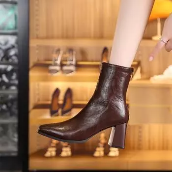 Модные зимние однотонные ботинки на молнии сзади для женщин, новые нескользящие, 2024, высококачественные модные женские ботильоны Botines Mujer 35 чёрный