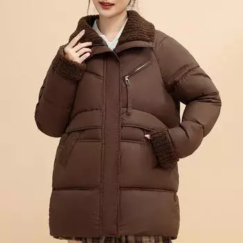 Модные зимние пальто больших размеров для женщин, парки 2024, толстые теплые свободные верхние одежды больших размеров, женские куртки M чёрный