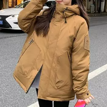 Модные зимние пальто большого размера женские короткие парки с капюшоном свободные женские куртки толстые теплые верхняя одежда S чёрный