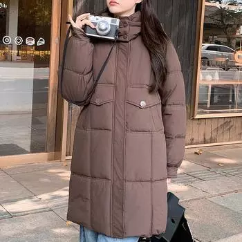 Модные зимние пальто для женщин Верхняя одежда с капюшоном Толстые теплые длинные парки Женские куртки M чёрный