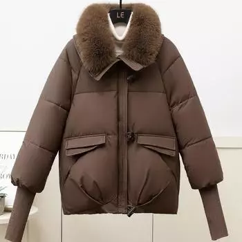 Модные зимние парки для женщин, верхняя одежда с капюшоном, большие размеры, свободные, с воротником из искусственного меха, толстые, теплые, женские зимние куртки 2XL чёрный