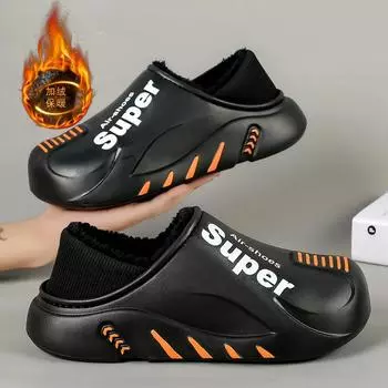 Модные зимние плюшевые тапочки 2024 года для мужчин, уличные нескользящие теплые хлопковые тапочки, домашняя меховая пушистая плоская домашняя обувь, повседневная меховая обувь 38-39