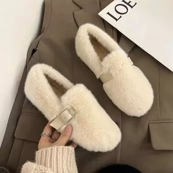 модные зимние плюшевые теплые домашние туфли из хлопка на плоской подошве легкие мягкие удобные тапочки женские теплые туфли для дома плюшевые прогулочные туфли 35