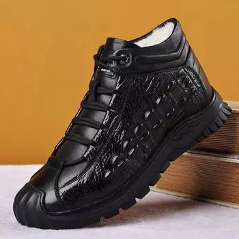 Модные зимние плюшевые теплые мужские ботинки на шнуровке, кожаные мужские зимние ботинки, водонепроницаемые нескользящие ботинки на щиколотку, походная хлопковая обувь для мужчин 6.5