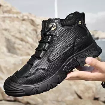 Модные зимние повседневные кожаные ботинки цвета хаки на шнуровке для мужчин, коричневые, мотоциклетные, для отдыха, для прогулок, черные ботинки для мужчин 38