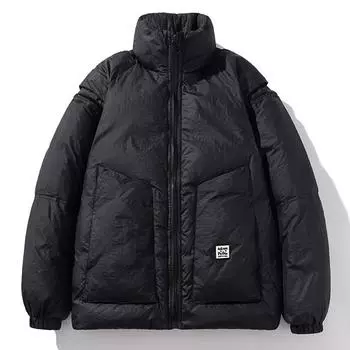 Модные зимние пуховики мужские черные верхние куртки 2024 рукава съемные толстые теплые мужские пуховики M чёрный